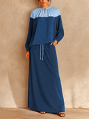 Women's Casual Color-Block Top And Skirt Two-Piece Set ZMZ0420H8XT