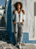 Women's Retro Casual Leopard Print Patchwork Cotton Off-Shoulder Long-Sleeve T-Shirt ZMZ0619H6ZJY
