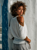 Women's Retro Casual Leopard Print Patchwork Cotton Off-Shoulder Long-Sleeve T-Shirt ZMZ0619H6ZJY