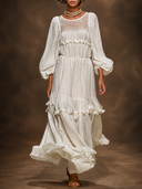 Boho Crochet Yoke Balloon Sleeve Tiered Maxi Dress