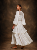 Boho Crochet Yoke Balloon Sleeve Tiered Maxi Dress