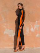 Women's Retro Casual Knitted High Neck Color Block Knitted Maxi Dress ZMZ0609H8ZJY