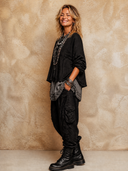 Women's Retro Casual Cotton Linen Faux Two-Piece Long-Sleeved Top And Pocket Pants Set ZMZ0665H7ZJY