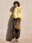 Women's Casual Light Yellow Cotton Long-sleeved Hoodie And Elastic Waist Sweatpants Set ZMZ0638H1SWL