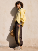 Women's Casual Light Yellow Cotton Long-sleeved Hoodie And Elastic Waist Sweatpants Set ZMZ0638H1SWL