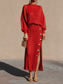 Women's Vintage Casual Knit Turtleneck Long-Sleeve Top And Skirt Two-Piece Set ZMZ0679H7ZJY