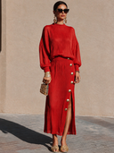 Women's Vintage Casual Knit Turtleneck Long-Sleeve Top And Skirt Two-Piece Set ZMZ0679H7ZJY