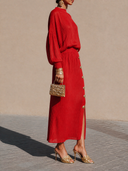 Women's Vintage Casual Knit Turtleneck Long-Sleeve Top And Skirt Two-Piece Set ZMZ0679H7ZJY