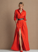Women's Vintage Casual Solid Color Cotton Collared Button-Down Maxi Dress ZMZ0618H0ZJY