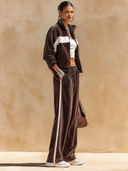 Women's Casual Brown Corduroy Long-sleeve Jacket And Trousers Two-piece Set ZMZ0651H5SWL