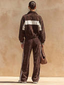 Women's Casual Brown Corduroy Long-sleeve Jacket And Trousers Two-piece Set ZMZ0651H5SWL