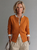 Women's Vintage-Style Elegant Ribbed Single-Breasted Knit Cardigan ZMZ0430H1ZYY