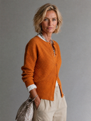 Women's Vintage-Style Elegant Ribbed Single-Breasted Knit Cardigan ZMZ0430H1ZYY