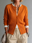 Women's Vintage-Style Elegant Ribbed Single-Breasted Knit Cardigan ZMZ0430H1ZYY