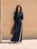 Women's Casual Dark Navy Zip-up Collar Long-sleeved Maxi Dress ZMZ0626H9SWL