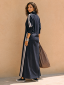 Women's Casual Dark Navy Zip-up Collar Long-sleeved Maxi Dress ZMZ0626H9SWL