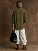 Women's Vintage-Style Faux Suede Embroidered V-Neck Lantern Sleeve Shirt ZMZ0518H1ZYY