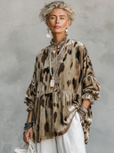 Women's Vintage Elegant Printed Velvet Mandarin Collar And Lantern Sleeves Blouse ZMZ0593H7ZYY