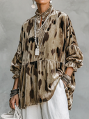 Women's Vintage Elegant Printed Velvet Mandarin Collar And Lantern Sleeves Blouse ZMZ0593H7ZYY