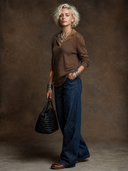Women's American Retro Casual Faux Suede Collar Long-Sleeve Knit T-Shirt ZMZ0540H9ZYY