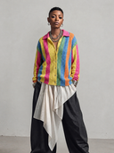Women's Retro American-Style Casual Colorful Vertical-Stripe Collared Cardigan ZMZ0564H3ZYY