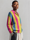 Women's Retro American-Style Casual Colorful Vertical-Stripe Collared Cardigan ZMZ0564H3ZYY