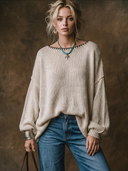 Women's American Retro Casual Style Loose-Fit Crew-Neck Sweater ZMZ0637H6ZYY