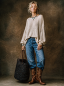 Women's American Retro Casual Style Loose-Fit Crew-Neck Sweater ZMZ0637H6ZYY