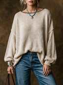 Women's American Retro Casual Style Loose-Fit Crew-Neck Sweater ZMZ0637H6ZYY