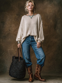 Women's American Retro Casual Style Loose-Fit Crew-Neck Sweater ZMZ0637H6ZYY