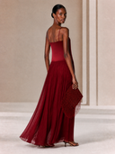 Women's Solid-Color Satin-Blend Spaghetti-Strap Ruched Maxi Dress ZMZ0689H5XT