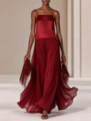 Women's Solid-Color Satin-Blend Spaghetti-Strap Ruched Maxi Dress ZMZ0689H5XT