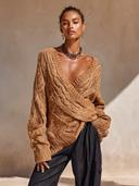 Women's Cable Knit Wrap V-Neck Oversized Sweater ZMZ0652H9XT