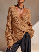 Women's Cable Knit Wrap V-Neck Oversized Sweater ZMZ0652H9XT