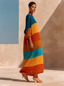 Women's Color-Block Striped Loose-Fit Long-Sleeve Knit Maxi Sweater Dress ZMZ0615H9XT