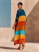 Women's Color-Block Striped Loose-Fit Long-Sleeve Knit Maxi Sweater Dress ZMZ0615H9XT