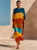 Women's Color-Block Striped Loose-Fit Long-Sleeve Knit Maxi Sweater Dress ZMZ0615H9XT