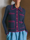 Women's Color-Block Lapel Knit Cardigan ZMZ0679H7XT