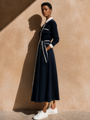 Women's Color Block Lapel Long Sleeve True Knowledge Maxi Dress ZMZ0605H6XT