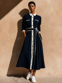 Women's Color Block Lapel Long Sleeve True Knowledge Maxi Dress ZMZ0605H6XT