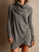 Women's Retro Casual Knitted Turtleneck Slit Long Sleeve Mini Dress ZMZ0766H0ZJY