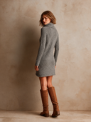 Women's Retro Casual Knitted Turtleneck Slit Long Sleeve Mini Dress ZMZ0766H0ZJY
