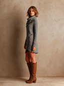 Women's Retro Casual Knitted Turtleneck Slit Long Sleeve Mini Dress ZMZ0766H0ZJY