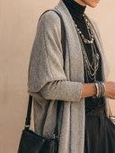 Women's Classic Light Gray Open-Front Long-Sleeve Knit Cardigan ZMZ0733H0SWL