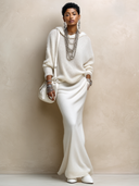 Women's Classic White Knitted Sweatshirt And Skirt Two-Piece Set ZMZ0791H2SWL