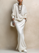 Women's Classic White Knitted Sweatshirt And Skirt Two-Piece Set ZMZ0791H2SWL
