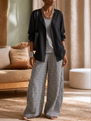 Women 3‑Piece Outfit Set, Textured Tank Top + Linen‑Like Button Shirt + Gingham Wide Leg Palazzo Pants, Casual Lagenlook Matching Suit ZMZ0729H0YZH