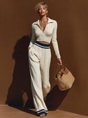 Women's Casual Knit Polo And Wide-Leg Pants Two-Piece Set ZMZ0655H6XT