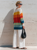 Women's Fashionable Casual Colorful Horizontal Stripes Loose-Fit Crew-Neck Sweater ZMZ0450H0ZYY