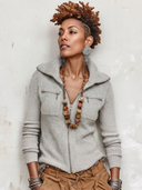 Women's Classic Light Grey Zip-Up Knit Cardigan ZMZ0783H8SWL